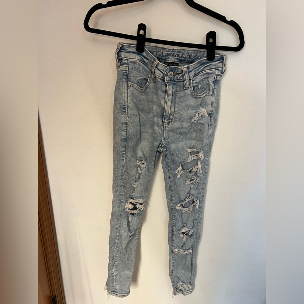 American Eagle Outfitters Women's Distressed Light Blue Skinny Jeans